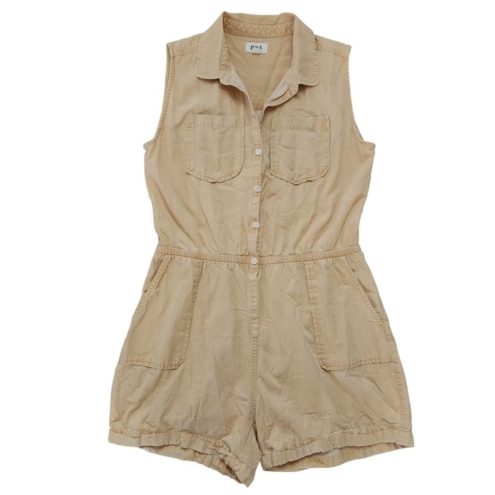 Pact Organic Cotton Tan Romper Size Small